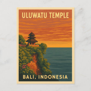Cartão Postal Viagens vintage Retro Uluwatu Temple Bali Seaside