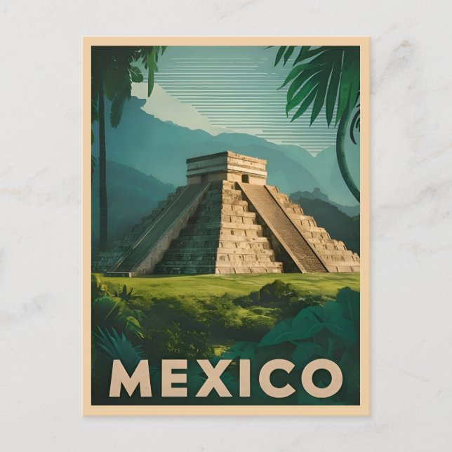 Cartão Postal Viagens vintage Retroativa México Pirâmide Aztec (Frente)