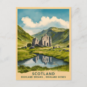 Cartão Postal Viagens vintage Scotland Highlands Retro Landscape