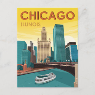 Cartão Postal Viagens vintage Skyline do Chicago River