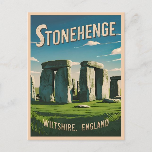 Cartão Postal Viagens vintage Stonehenge England - Gráfico Retro (Frente)