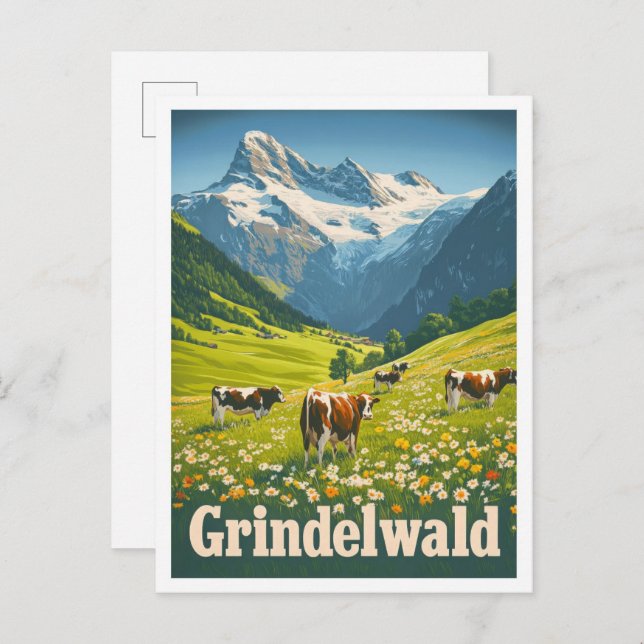 Cartão Postal Viagens vintage Suiça Grindelwald (Frente/Verso)