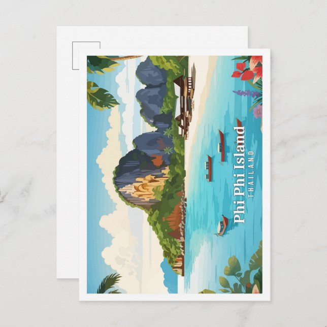 Cartão Postal Viagens vintage Tailândia de Phi Island (Frente/Verso)