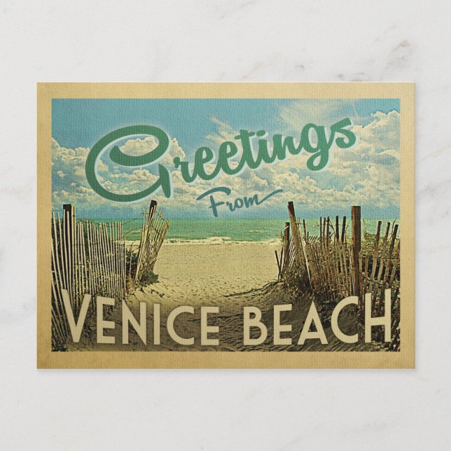 Cartão Postal Viagens vintage Venice Beach (Frente)