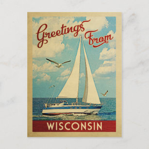 Cartão Postal Viagens vintage Wisconsin Sailboat