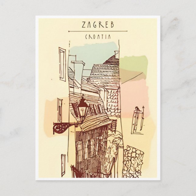 Cartão Postal Viagens vintage Zagreb Croácia Cityscape Retro (Frente)