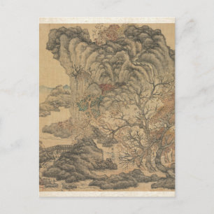 Cartão Postal Viajantes em paisagem de outono por Chen Hongshou