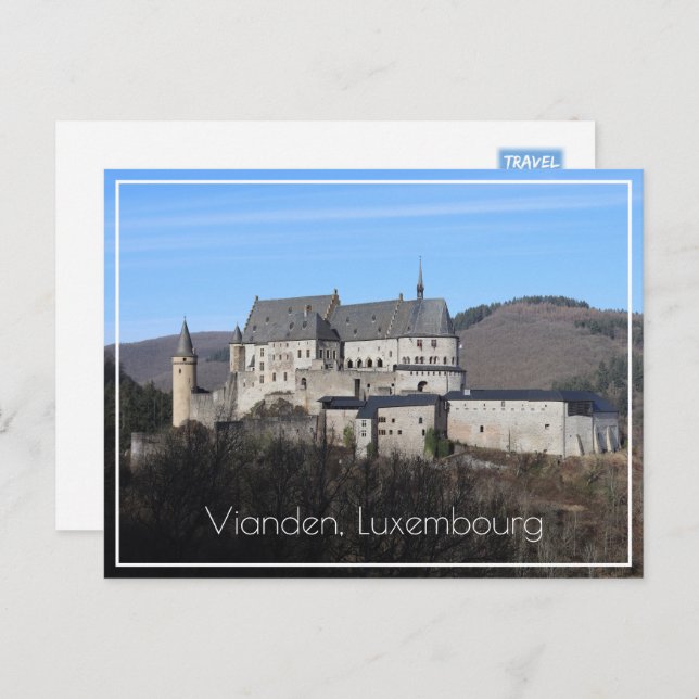 Cartão Postal Vianden Castle Winter View, Luxemburgo (Frente/Verso)