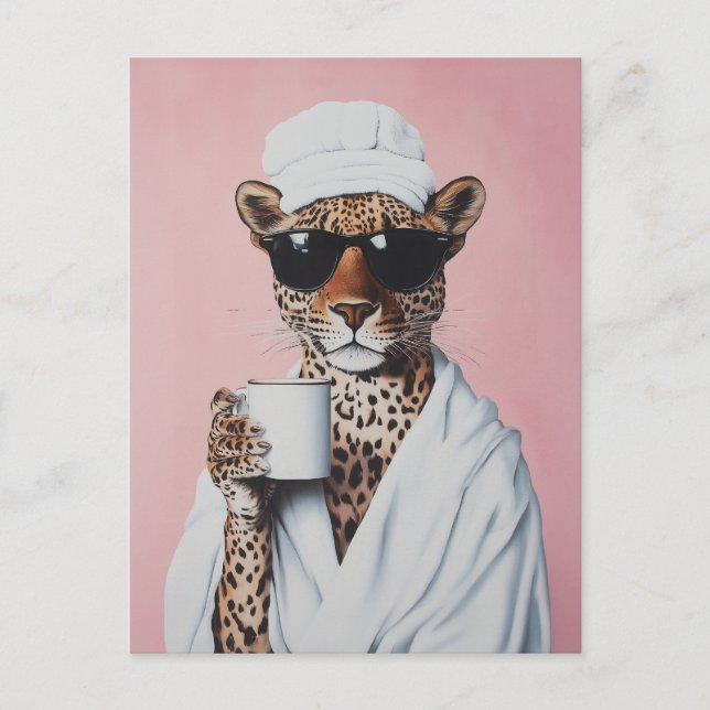 Cartão Postal Vibes Relaxadas da Manhã Leopardo (Frente)