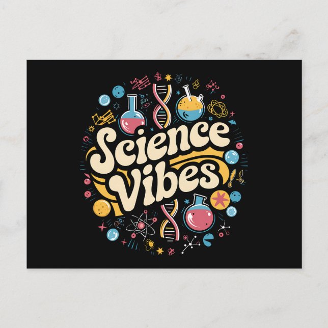Cartão Postal Vibrações Científicas Groovy Primeiro Dia de Volta (Frente)
