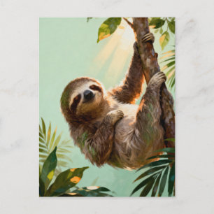 Cartão Postal Vibrações de Animal da Selva Relaxante Preguiça Fo
