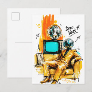 Cartão Postal Vibrações de Disco Retro Arte de Bola de Disco dos