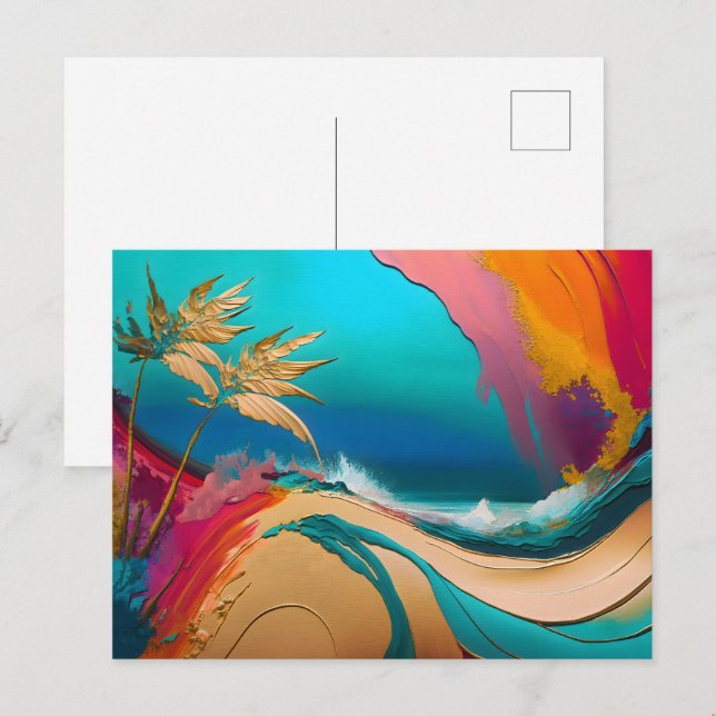 Cartão Postal Vibrant Abstract Tropical Beach Scene (Frente/Verso)