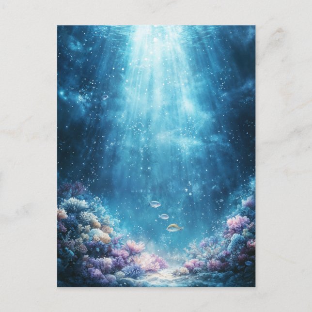 Cartão Postal Vibrant Coral Reef and Underwater Sunlight Beams (Frente)