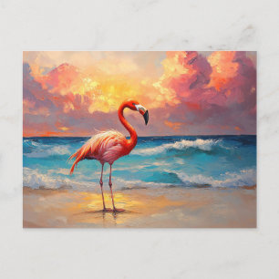 Cartão Postal Vibrant Flamingo na praia