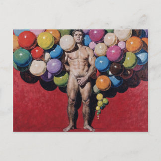 Cartão Postal Vibrant Masculine Nude Surrealist Painting