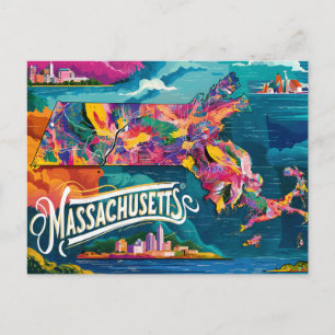 Cartão Postal Vibrant Massachusetts Map Art