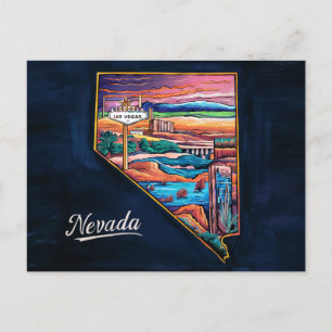 Cartão Postal Vibrant Nevada Map Art
