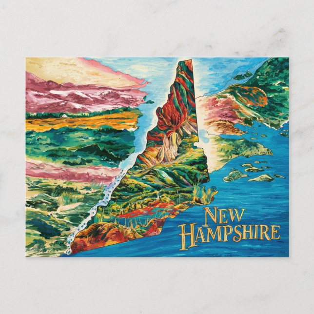 Cartão Postal Vibrant New Hampshire Map Art (Frente)