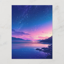 Cartão Postal Vibrant Starry Night Coastal Sunset