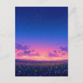 Cartão Postal Vibrant Starry Night Wildflower Meadow