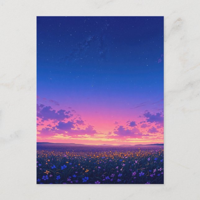 Cartão Postal Vibrant Starry Night Wildflower Meadow (Frente)