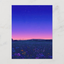 Cartão Postal Vibrant Starry Night Wildflower Meadow