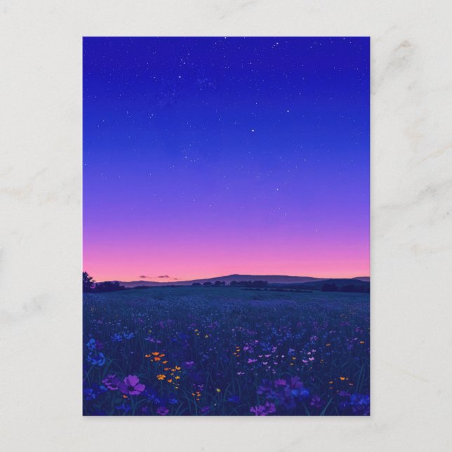 Cartão Postal Vibrant Starry Night Wildflower Meadow (Frente)