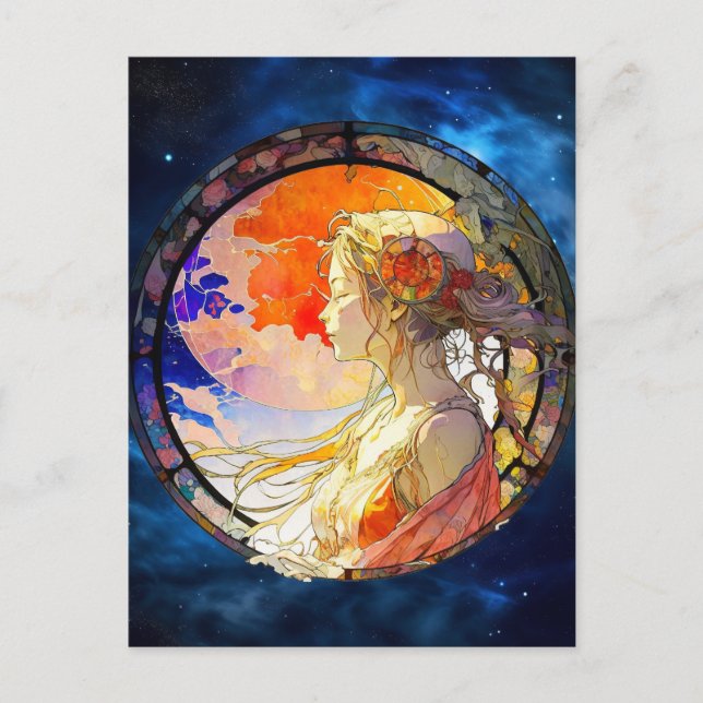 Cartão Postal Vibrante Aquarela de Menina Cartão-Postal (Frente)