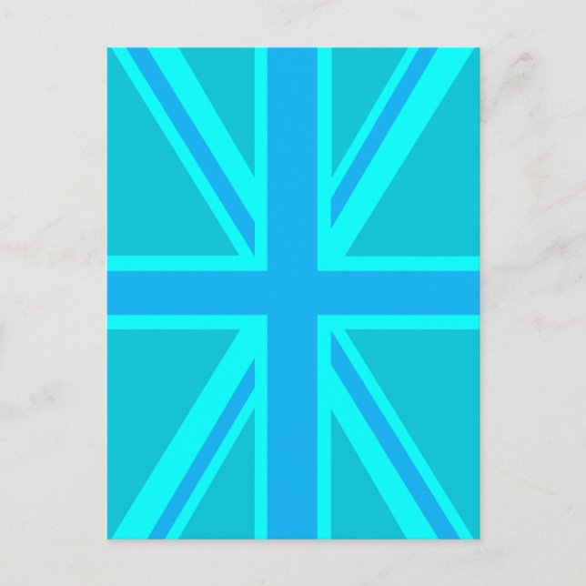 Cartão Postal Vibrante Bandeira Britânica Union Jack Turquesa (Frente)