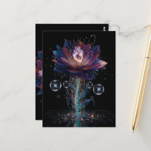 Cartão Postal Vibrante Flor de Tecnologia: Arte do Coração de Lu