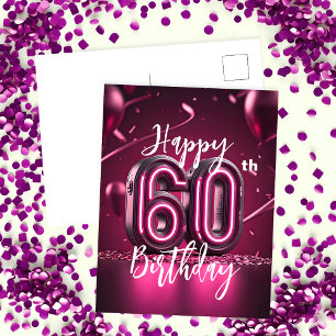 Cartão Postal Vibrante Rosa Neon Chic 60º Aniversário