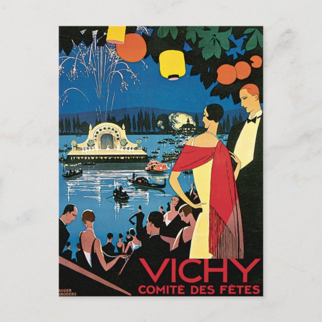 Cartão Postal Vichy France Comite Des Fetes Art 1926 Nightlight (Frente)