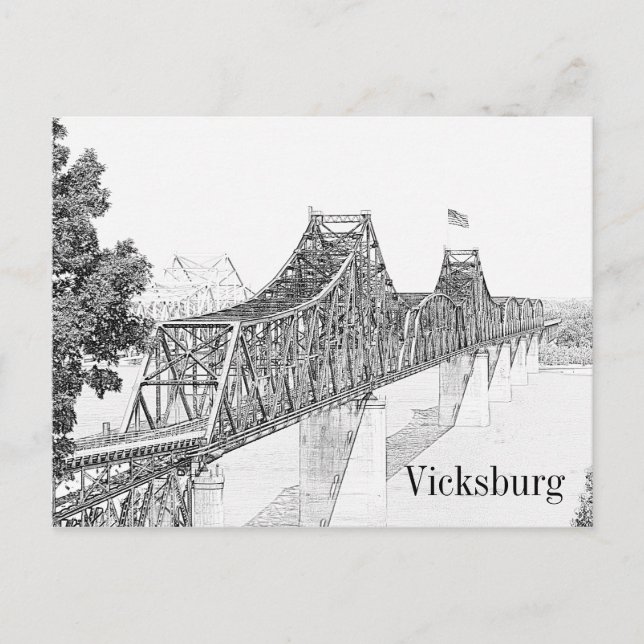 Cartão Postal Vicksburg, Mississippi River Bridge Sketart (Frente)