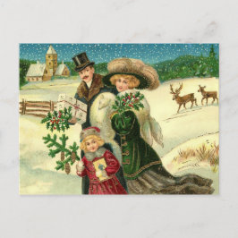 Cartão Postal Victorian family in the snow Christmas scene