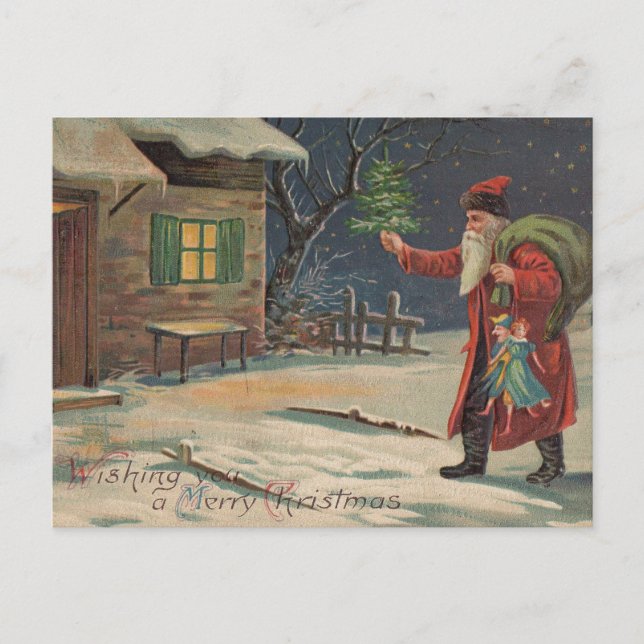 Cartão Postal Victorian Papai Noel desejando a você um Natal Fel (Frente)