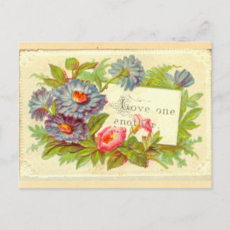Cartão Postal Victorian scrapbook flowers "Love One Another" on
