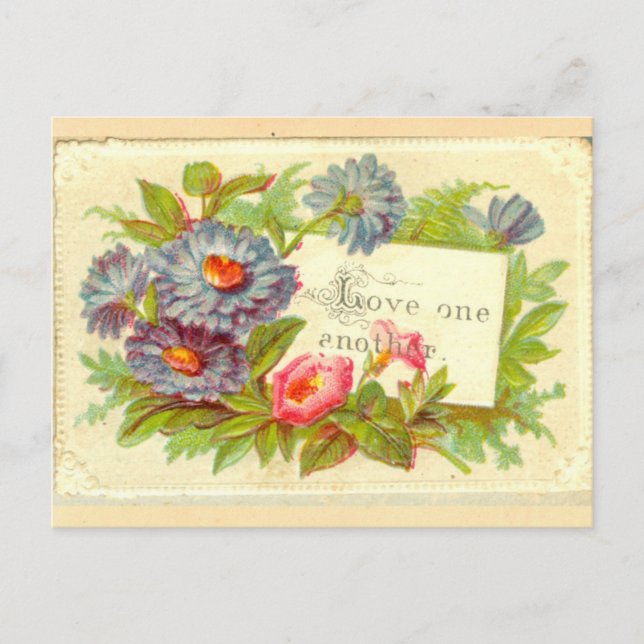 Cartão Postal Victorian scrapbook flowers "Love One Another" on (Frente)