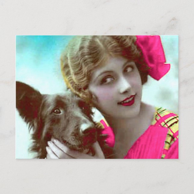 Cartão Postal Victorian Woman with Dog Postcard (Frente)