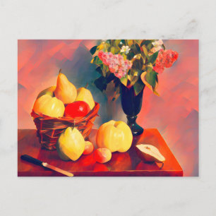 Cartão Postal Vida contínua com flores e frutas