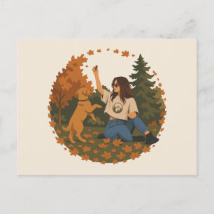 Cartão Postal Vida de Mãe de Golden Retriever Aventura de Outono