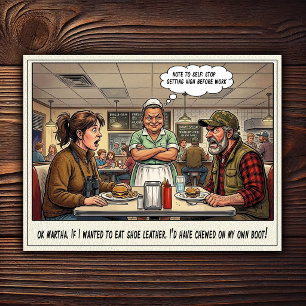 Cartão Postal Vida Divertida de Garçonete Humor de Restaurante 