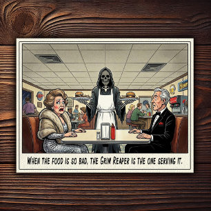 Cartão Postal Vida Divertida de Garçonete Humor de Restaurante 