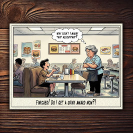 Cartão Postal Vida Divertida de Garçonete Humor de Restaurante 