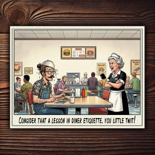 Cartão Postal Vida Divertida de Garçonete Humor de Restaurante