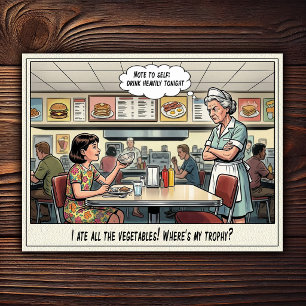 Cartão Postal Vida Divertida de Garçonete Humor de Restaurante