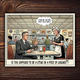 Cartão Postal Vida Divertida de Garçonete Humor de Restaurante 