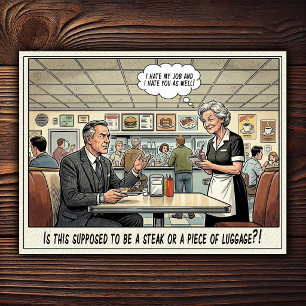 Cartão Postal Vida Divertida de Garçonete Humor de Restaurante 