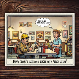 Cartão Postal Vida Divertida Garçonete Restaurante Humor 