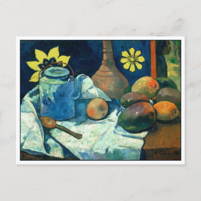 Cartão Postal Vida Estática com Bule e Fruta por Gauguin (Frente)